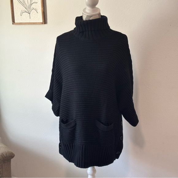 Women’s J.Crew Black Ribbed Turtleneck Sweater Poncho – Size Small - Picture 1 of 8